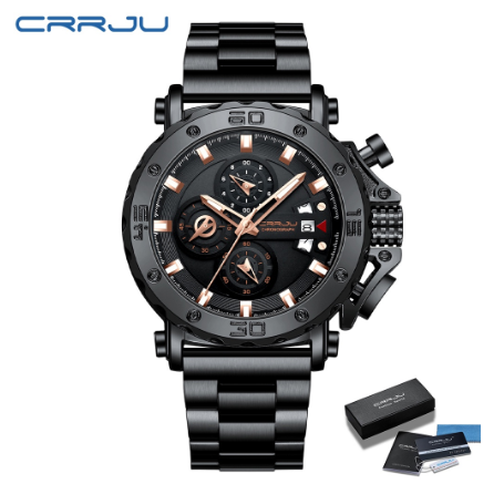 CRRJU Men's Watch Original Brand Multifunction Luminous Fashion Luxury Business Sports Military Analog Quartz Stainless Steel Waterproof Watch 003