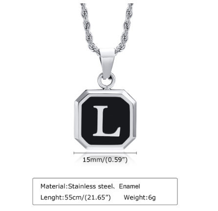 Meaeguet A-Z Letter Necklace for Men,Stainless Steel Square Letter Pendant Chain Necklace Jewelry Gifts L