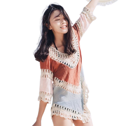 Bikini Cover Up Beach Dress Korean Dress V-Neck Dress Swimsuit Coverup Long Lace Crochet Dress