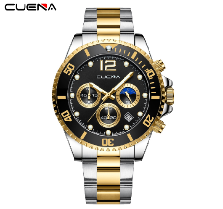 CUENA Men's Watch Original Brand Multifunction Luminous Fashion Leisure Business Stainless Steel Waterproof 6804 005