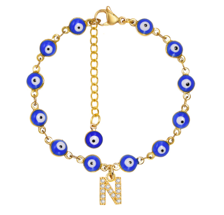 Vnox Initial Letters Evil Eye Bracelet for Women,Turkish Blue Eye Alphabet Bracelets Kabbalah Protection A-Z Jewelry