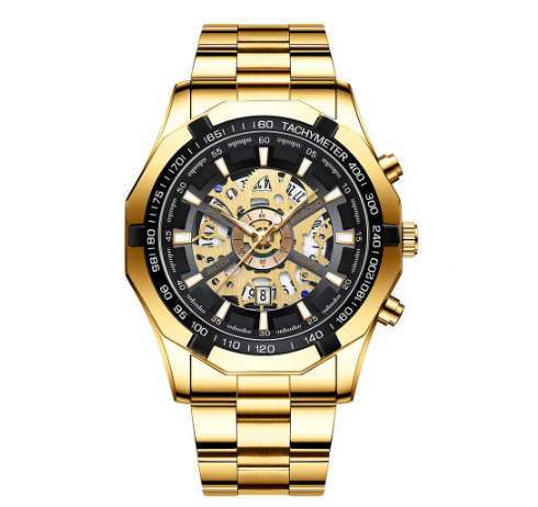 Binbond 100% Original Fashion Hollow Luxury Stainless Steel Waterproof Men's Business Watch Blue automatic Quartz wrist watch for men M1