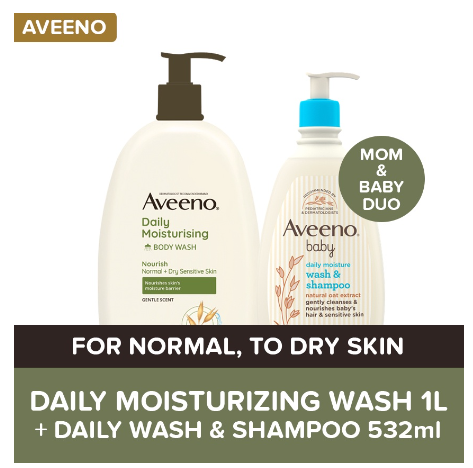Aveeno Daily Moisturizing Body Wash 1L + Aveeno Baby Daily Wash & Shampoo 532ml Bundle