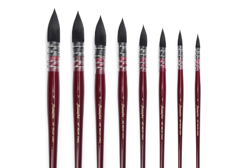 SeamiArt 1 Pc. Nylon Hair French Artist Watercolor Painting Brush Varnished Dark Red Handle