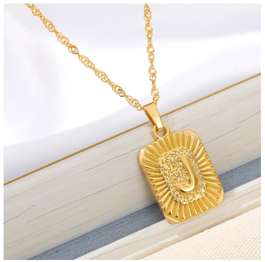 Maxzone Initial A-Z Letter Necklaces Unisex Charm Luster Gold Medal Capital Letter Necklace Pendant For Women Men Jewelry Gift J