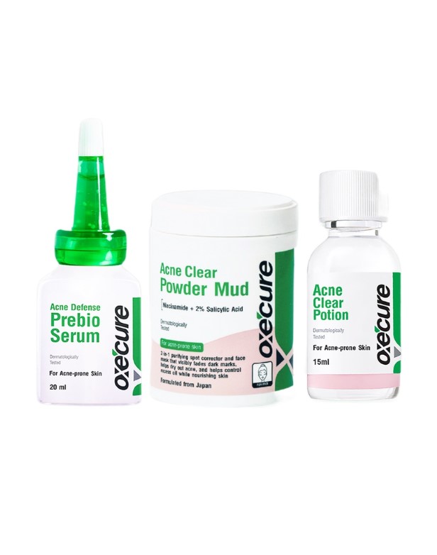 Fade and Control Trio Acne Defense Prebio Serum Acne Clear Potion Acne Clear Powder Mud