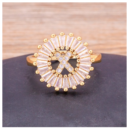 Initial 26 Alphabet Adjustable Size Gold Color Zircon A-Z Letter Ring Statement Name Jewelry X