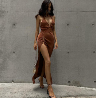 Women's Sexy Halter Neck Split Party Long Dress