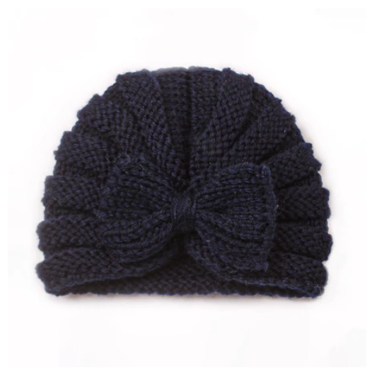Newborn BowKnot Wool Soft Hat Elastic Knitted Warm Wool Cap for Baby Girl Turban Hat for Kids Girl H12
