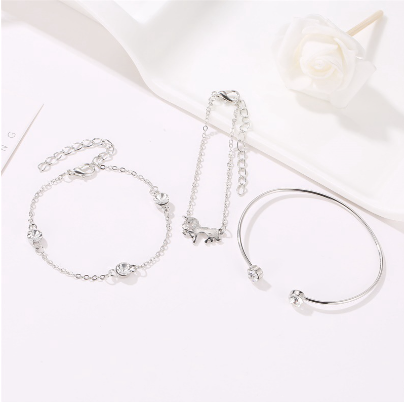 3PCS/Set Fashion Rhinestone Unicorn Charm Bracelet Set
