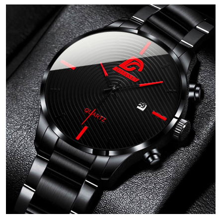 Full Steel Men's Quartz Business Waterproof Watch Men Relo Watch BLACK RED