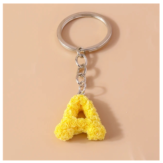 Fashion Rose 26 Letter Keychains Sweet Flower A-Z Alphabet Keyrings For Women Handbag Pendant Ornaments Jewelry Accessories A