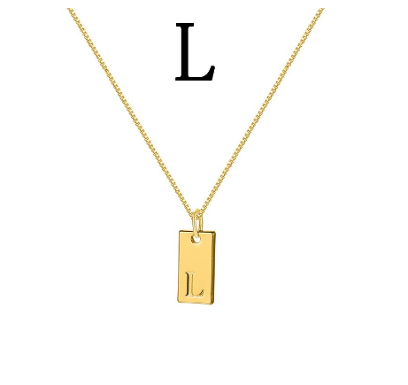 Fashion Gold 26 English Letter Square Pendant Necklace Unisex Jewelry Gift L