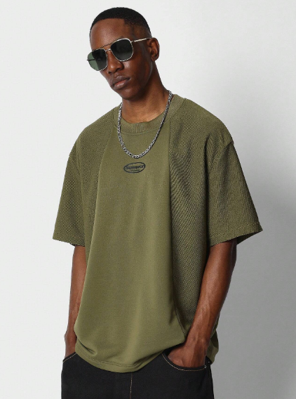 SUMWON Loop Back Tee With Reverse Panel Detail And Print College Ready