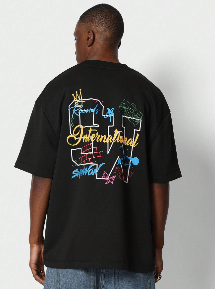 SUMWON Tee With Back Doodle Graphic Print College Ready