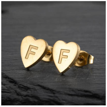 Stainless Steel Cute Small Tiny Heart Initial English Letter Stud Earrings For Women Gold Color Alphabet Jewelry Birthday Gift F
