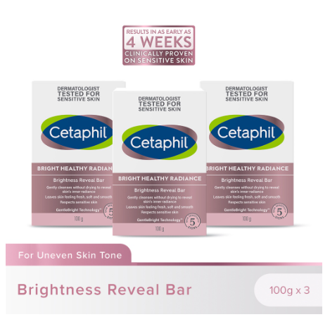 Cetaphil Brightness Reveal Bar - 100g x 3 (For Uneven Skin Tone / with Niacinamide and Sea Daffodil)