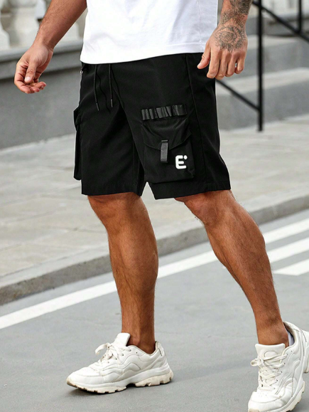 Men Spring/Summer Casual Drawstring Waist Cargo Shorts With Letter Printing