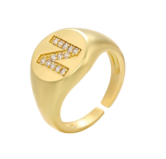 Maxzone A-Z Letter Hip Hop Gold Color Metal Finger Rings Adjustable Opening Ring Initials Name Alphabet Female Party Fashion Jewelry N