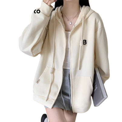 Lovito Women Casual Letter Zipper Embroidery Sweatshirt LNA39203 (Apricot)