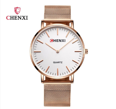 CHENXI Ultra-Slim Minimalist Design Fashion Men Business Quartz Watch Gold Silver Stainless Steel Mesh Strap M5