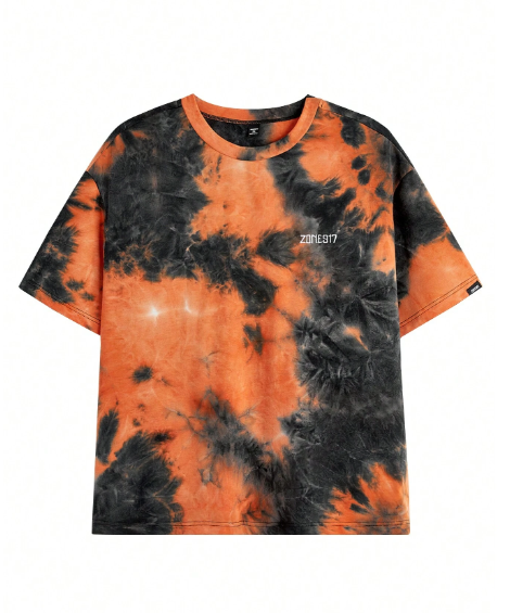 Manfinity ZONE917 Plus Size Men Tie-Dye Loose Drop Shoulder Round Neck Short Sleeve T-Shirt, Suitable For Summer