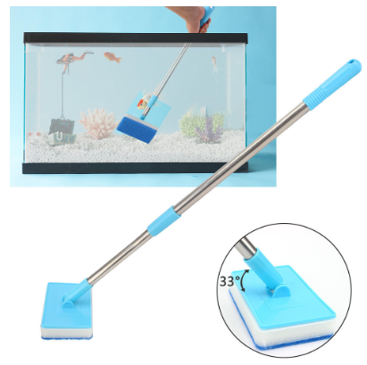 180° adjustable Double-Sided Sponge Cleaning Brush Super Long Handle Cleaner Scrubber for Aquarium Fish Tank Glass Window Algae