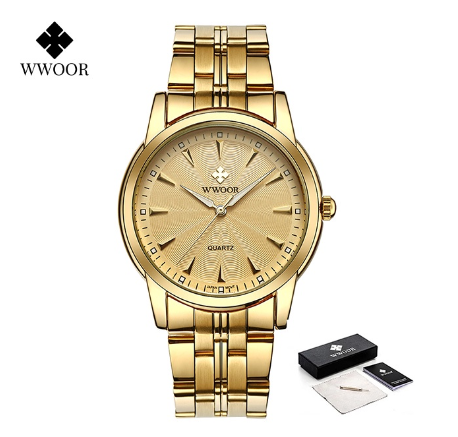 Wwoor Classic Retro Watches For Men Top Brand Waterproof Stainless Steel New Quartz Wristwatch Fashion Luxury Watch ALL GOLD