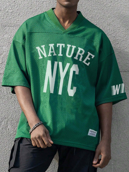 Manfinity Sporsity Men T-Shirts Baggy Drop Shoulder Short Sleeve Soccer Clothes Casual Summer Polyester