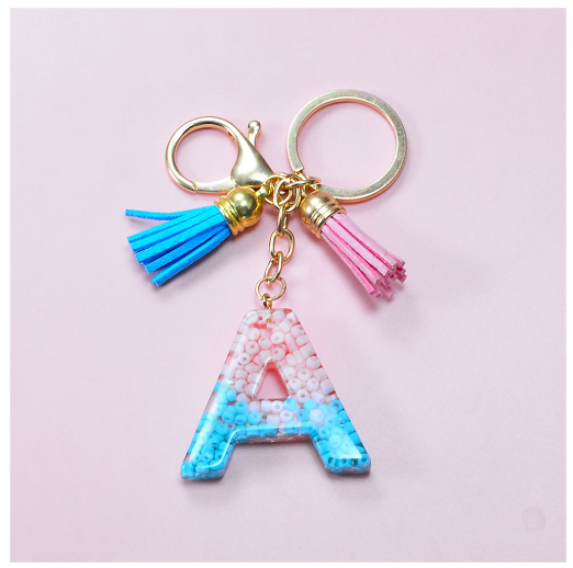 A-Z 26 Letter Silicone Beads Filling Keychain Candy Color Name Initial Resin Keyring DIY Accessories Women Bag Ornaments A