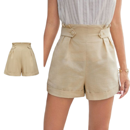 Lovito Women Boho Plain Pleated Shorts L80ED193