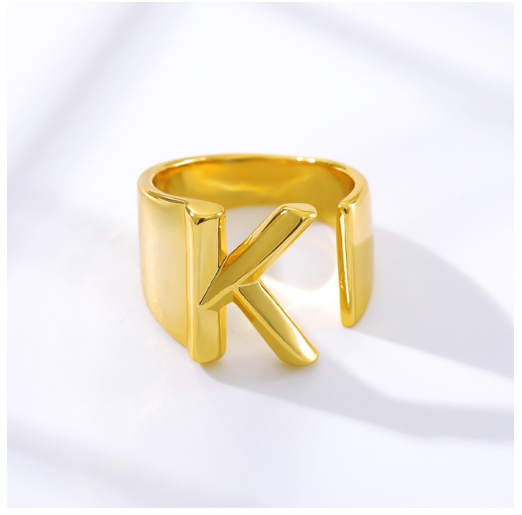 Maxzone Fashion Adjustable Open Gold Initial Rings For Women Stainless Steel A-Z Letter Ring Ladies Meaningful Wedding Jewelry Gift K