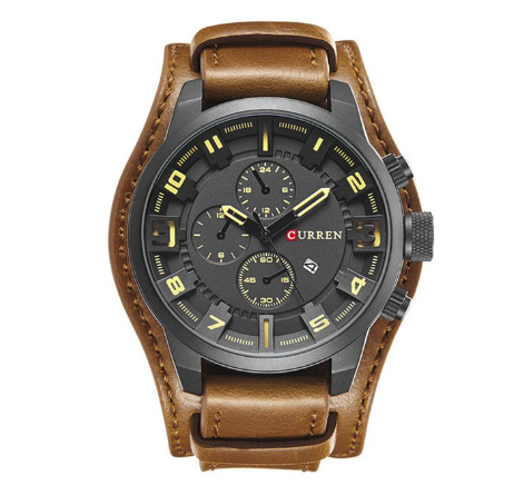 Curren Men's Watch Quartz Fashion Leather Waterproof Watches with Box 8225 YELLOW