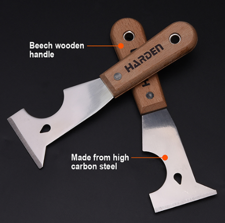 Harden 620212 6 In 1 Putty Scraper with Wood Handle Carbon Steel Putty Knife Scraper