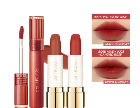 FOCALLURE Lipstick + Lip gloss set Soft, Non-clumping Make up