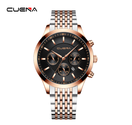 Original CUENA Men's Watches Fashion Brand Stainless Steel Casual Business Quartz Analog 3ATM Water Resistant 6040 004