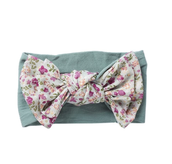 New Chiffon Bow Print Children's Knotted Headband Baby High Elasticity Super Soft Baby Headband HB12