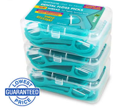 Watsons Flat Thread Mint Dental Flossers Loose Box 50s x3