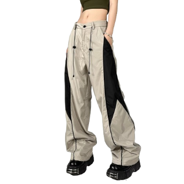 Lovito Women Fabric Stitching Drawstring Pants LNA33073 (Grey)