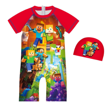 2-8 Years Minecraft Summer Children's Swimwear Short-Sleeved Boys Girls Swimming Surfing Suit Bodysuit