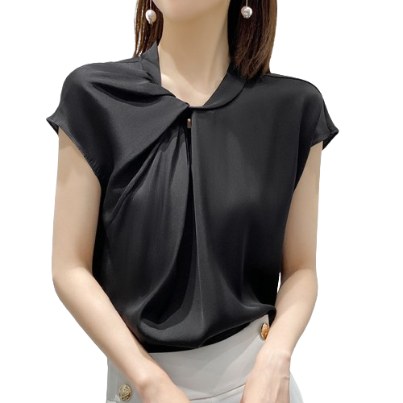 Lovito Women Elegant Plain Ruched Blouse LNL36062 (Khaki/White/Black)