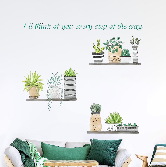 Green Potted Plants Wall Stickers Wall Decals Wallpaper Wall Decor for Living Room Self-Adhesive