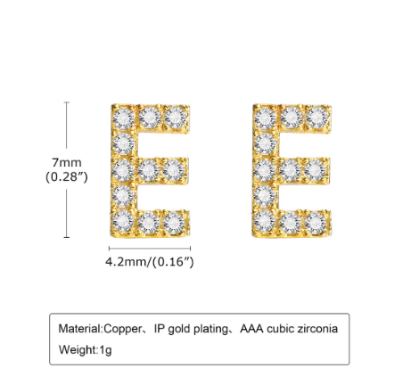Vnox Gold Zircon Cubic Letter Stud Earrings,Initial Alphabet Small Hypoallergenic Earring One Pair E