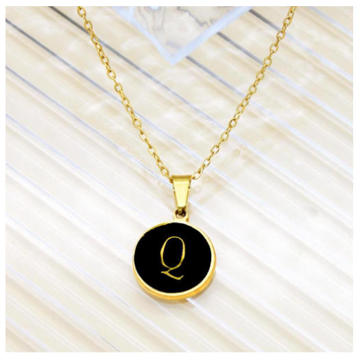 GnG Jewelry Letter A-Z Pendant Black Letter Cursive Design Stainless Steel Necklace For Fashion Q