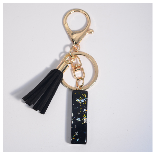 Black A-Z 26 Letter Key Chain Fashion Star Sequin Filled Initials Keyrings For Women Bag Ornaments Charm Car Key Holder Gifts