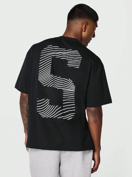 SUMWON Tee With Front And Back Wavy Graphic Print College Ready