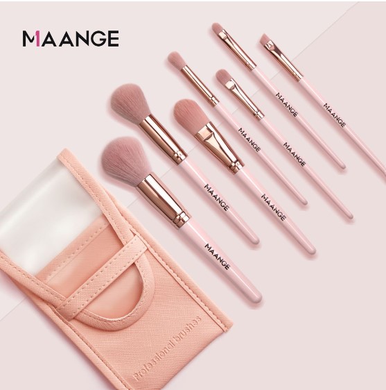 Maange Makeup Brushes With Pouch Protable Travel Make Up Brush Tools For Ladies 7 Pcs