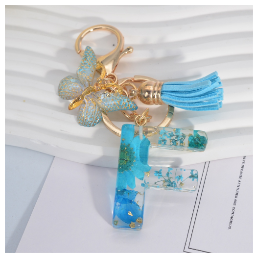 Sweet Blue Daisy A-Z Letter Keychains Fashion Butterfly 26 Resin Keyrings With Tassel Car Key Holder Accessories Pendant Gifts F