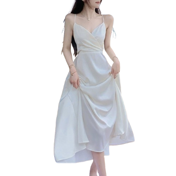 Lovito Women Casual Plain Bow Back Criss Cross Backless Dress LNA38274 (White)