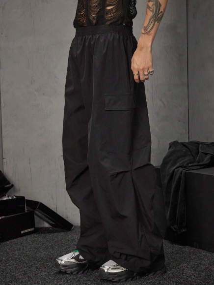 Manfinity UZERO Men Loose Casual Woven Long Waisted Straight Leg Cargo Pants